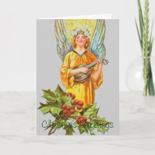 Cartes Pour Fêtes Annuelles Angel vintage Avec saint et mandoline