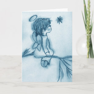 Cartes Pour Fêtes Annuelles Angel Wishing On A Star - Léger Bleu Tint