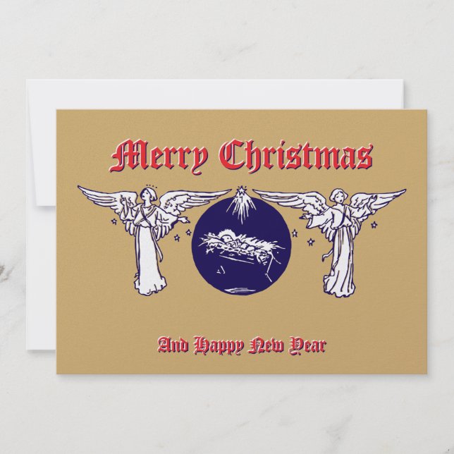Cartes Pour Fêtes Annuelles Anges Avec Bébé Jésus Nativité de Noël (Devant)