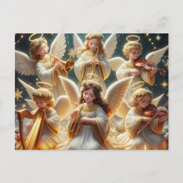 Cartes Pour Fêtes Annuelles anges de Noël avec des instruments de musique (Devant)