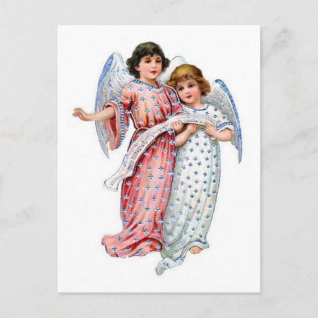 Cartes Pour Fêtes Annuelles Anges De Noël En rose Et Bleu (Devant)
