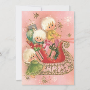Cartes Pour Fêtes Annuelles Anges de Noël Rétro Vintage sur Traîneau de Fêtes