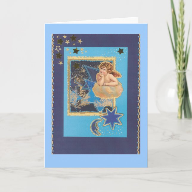 Cartes Pour Fêtes Annuelles « Anges de Noël sur le nuage dans bleus " (Devant)