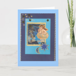 Cartes Pour Fêtes Annuelles « Anges de Noël sur le nuage dans bleus "
