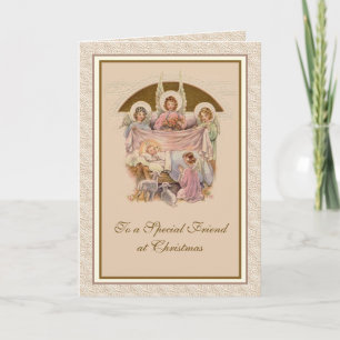 Cartes Pour Fêtes Annuelles Anges de Noël Vintage Baby Jesus in Manger