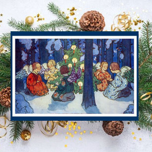 Cartes Pour Fêtes Annuelles Anges de Noël Vintage dans la forêt