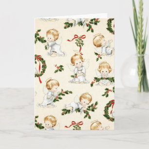 Cartes Pour Fêtes Annuelles Anges de Noël Vintage et couronne