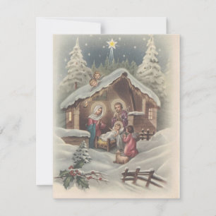 Cartes Pour Fêtes Annuelles Anges de Noël Vintage Qui Regardent Le Bébé Jésus