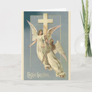 Cartes Pour Fêtes Annuelles Anges victoriens avec Croix, Pâques Vintages