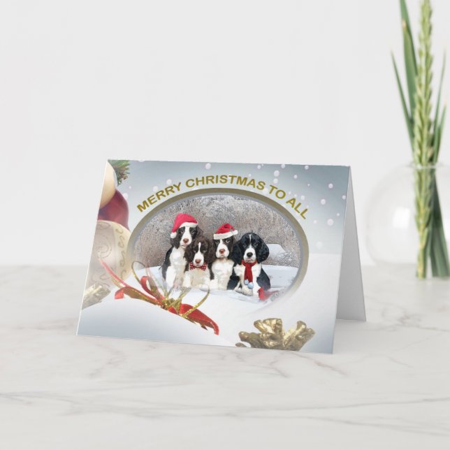 Cartes Pour Fêtes Annuelles Anglais Springer Spaniel Joyeux Noël À Tous (Devant)