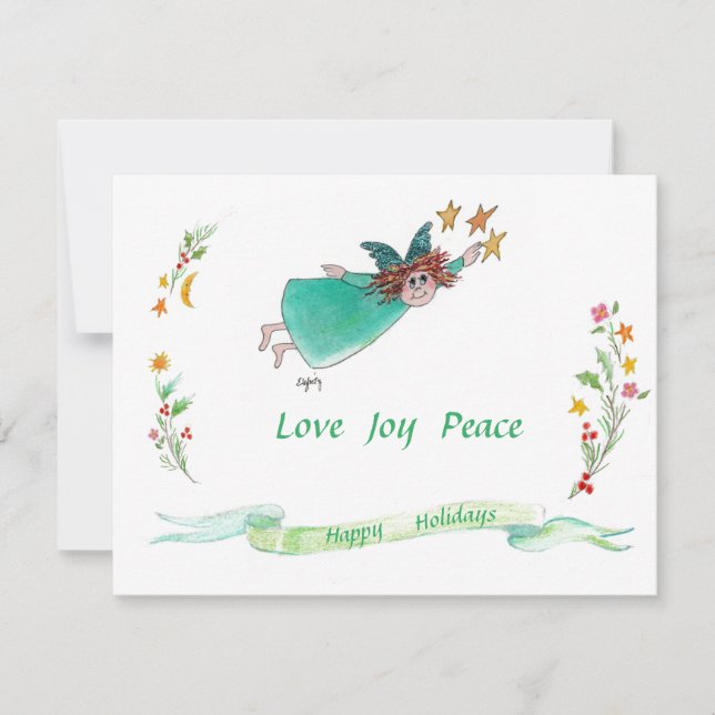 Cartes Pour Fêtes Annuelles Angle vert, Garlands et bannière de vacances (Devant)