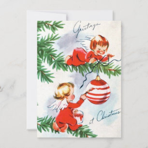 Cartes Pour Fêtes Annuelles Angles rétro vintages dans l'arbre de Noël