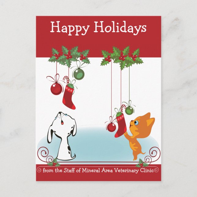 Cartes Pour Fêtes Annuelles Animaux de bienvenue de votre clinique vétérinaire (Devant)