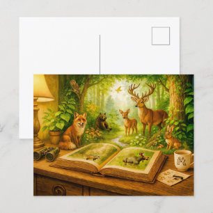 Cartes Pour Fêtes Annuelles Animaux de la forêt sortant d'un livre ouvert