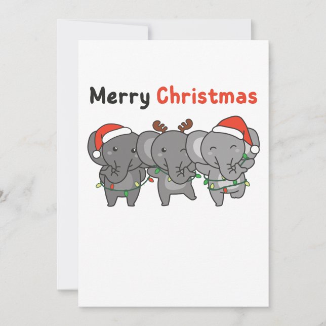 Cartes Pour Fêtes Annuelles Animaux de Noël Éléphant Éléphants Joyeux (Devant)