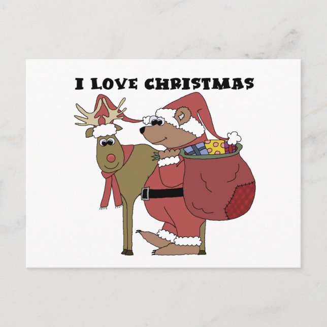 Cartes Pour Fêtes Annuelles Animaux J'aime T-shirts et cadeaux de Noël (Devant)