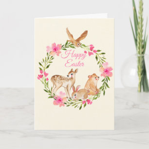 Cartes Pour Fêtes Annuelles Animaux Pâques de région boisée d'aquarelle