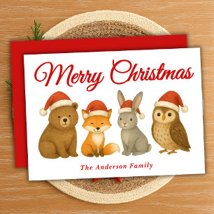 Cartes Pour Fêtes Annuelles Animaux Whimsical Woodland à Santa Hats Noël