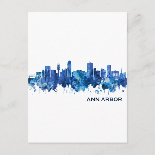 Cartes Pour Fêtes Annuelles Ann Arbor Michigan Skyline Blue (Devant)