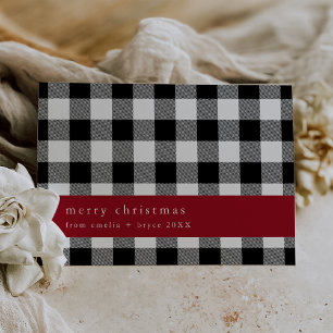 Cartes Pour Fêtes Annuelles ANNA Black Plaid Farmhouse Famille Joyeux Noël
