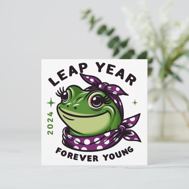 Cartes Pour Fêtes Annuelles Année bissextile 2024 Forever Young Frog (Debout devant)
