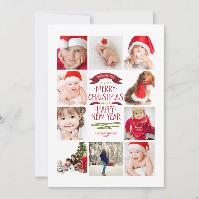 Cartes Pour Fêtes Annuelles Année des photos Joyeux Noël Photo Collage (Devant)