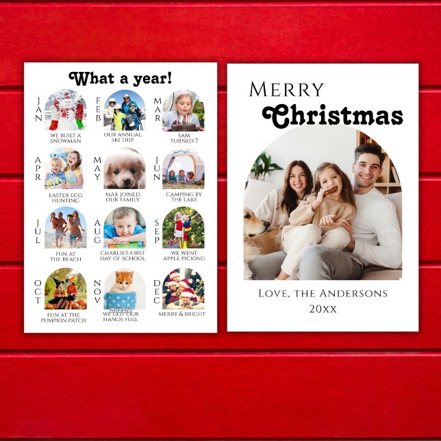 Cartes Pour Fêtes Annuelles Année d'examen Boho Arch Famille Photo Noël (Créateur téléchargé)