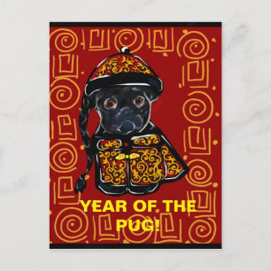 Cartes Pour Fêtes Annuelles Année du Chien Carlin Noir