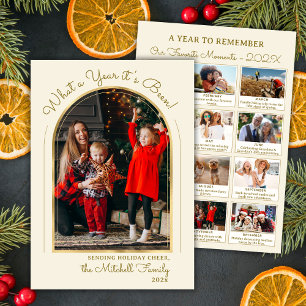 Cartes Pour Fêtes Annuelles Année en examen Gold Script Arch Photo Collage