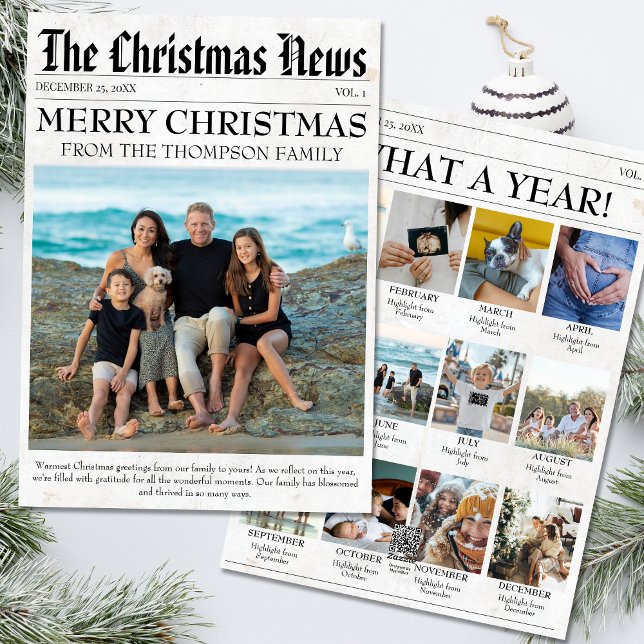 Cartes Pour Fêtes Annuelles Année en revue Journal Noël Famille Photo (Créateur téléchargé)