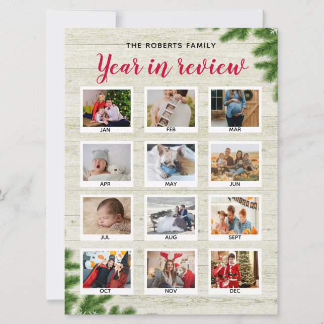 Cartes Pour Fêtes Annuelles Année en revue Joyeux Noël 12 photo modifiable (Devant)