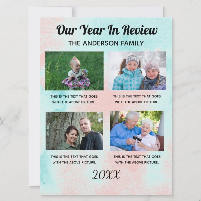 Cartes Pour Fêtes Annuelles Année Familiale En Revue Personnalisée 4 Photos (Devant)