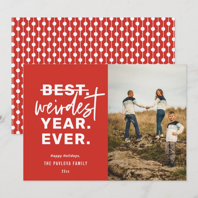 Cartes Pour Fêtes Annuelles Année la plus étrange jamais Humour Rouge (Devant / Derrière)