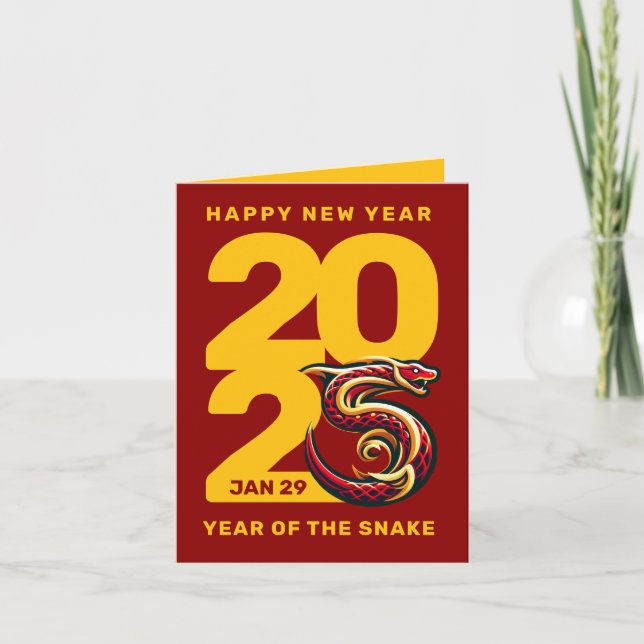 Cartes Pour Fêtes Annuelles Année Or Rouge du Serpent 2025 (Devant)