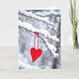 Cartes Pour Fêtes Annuelles Anniversaire Coeur sur la branche hivernale