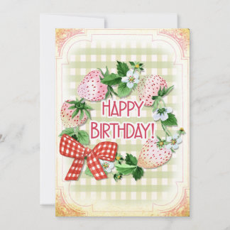 Cartes Pour Fêtes Annuelles Anniversaire De Fraise, Baies De Pins, Rose, Wreat