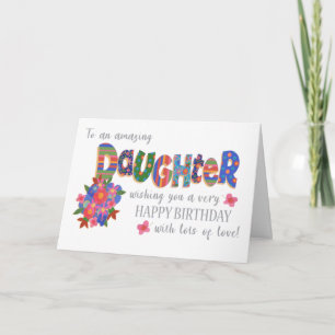 Cartes Pour Fêtes Annuelles Anniversaire de la Fille Motifs et Fleurs Lumineux