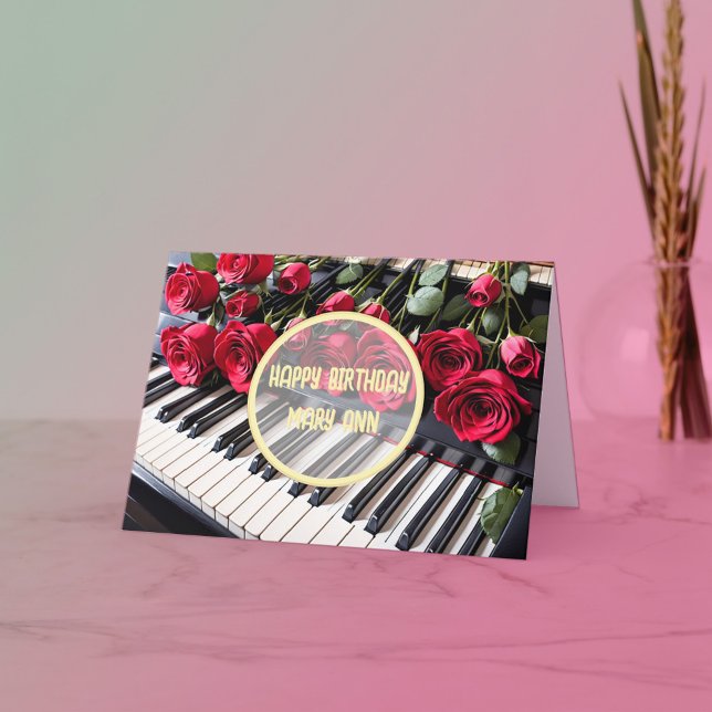 Cartes Pour Fêtes Annuelles Anniversaire de la musique et du Rose (Créateur téléchargé)