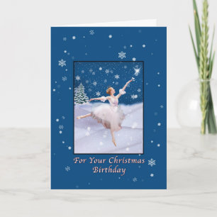 Cartes Pour Fêtes Annuelles Anniversaire de Noël, Ballerina Dancing in Snow Ca