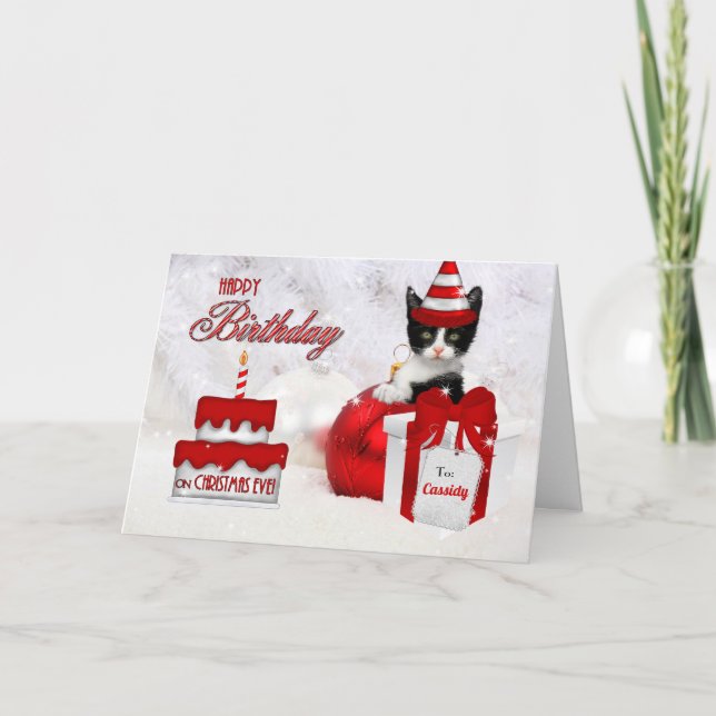 Cartes Pour Fêtes Annuelles Anniversaire de Noël Réveillon Chat et gâteau (Devant)