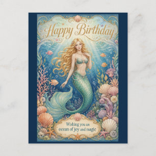 Cartes Pour Fêtes Annuelles Anniversaire de sirène enchantée sous les vagues