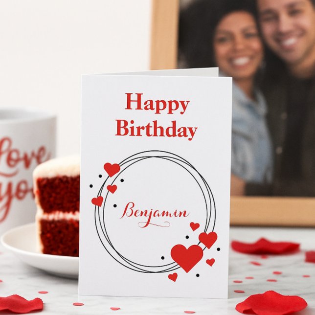 Cartes Pour Fêtes Annuelles Anniversaire des Coeurs rouges romantiques pour lu (Créateur téléchargé)