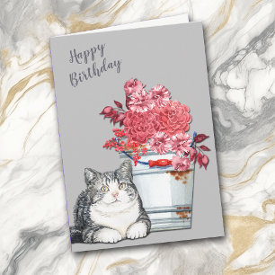 Cartes Pour Fêtes Annuelles Anniversaire des félins et des bouquets roses