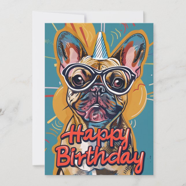Cartes Pour Fêtes Annuelles Anniversaire drôle du Chien-taureau français (Devant)