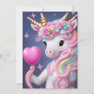 Cartes Pour Fêtes Annuelles Anniversaire fille rose bébé licorne
