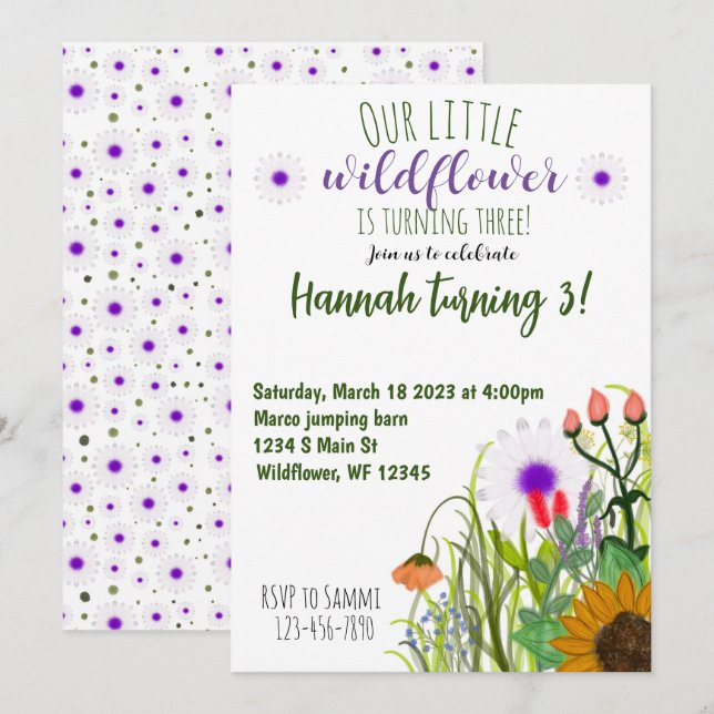 Cartes Pour Fêtes Annuelles anniversaire fleur sauvage (Devant / Derrière)