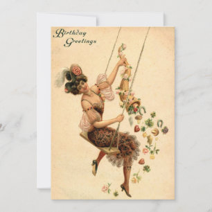 Cartes Pour Fêtes Annuelles Anniversaire, Jolie Femme sur une aile, Vintage
