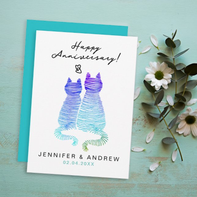 Cartes Pour Fêtes Annuelles Anniversaire Moderne Gradient Chats Bleus En Amour (Créateur téléchargé)