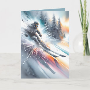 Cartes Pour Fêtes Annuelles Anniversaire Skier de descente Aquarelle