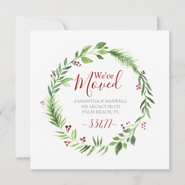 Cartes Pour Fêtes Annuelles Annonce de déménagement de verdure de Noël (Devant)